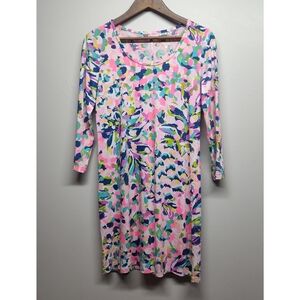 Lilly Pulitzer Mini Shift Dress Women Size S Blue Pink Stretch 3/4 Sleeve Resort